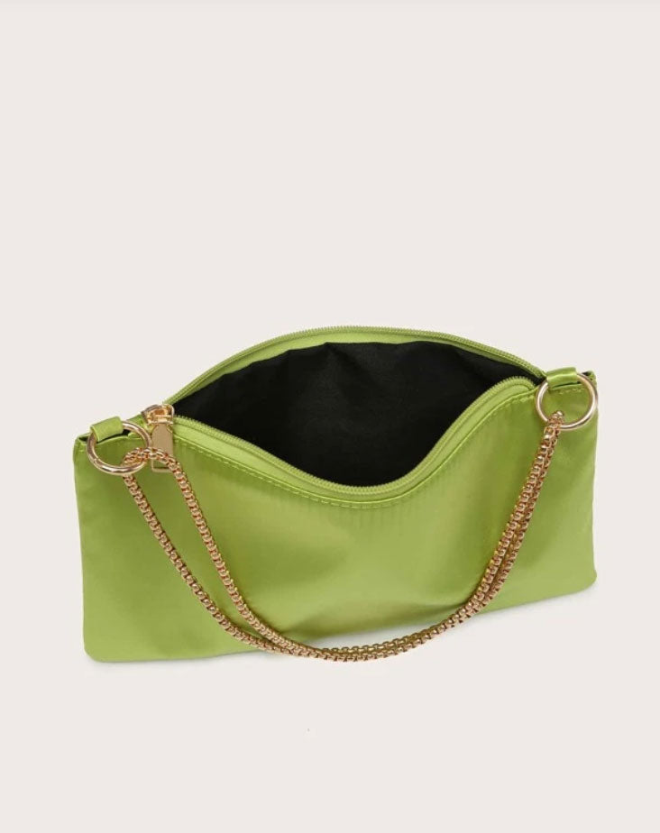 Stylish Lime Green Satin Ring Linked Square Bag - Spunkz