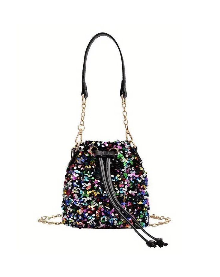 Sequin Decor Drawstring Bucket Shoulder Bag