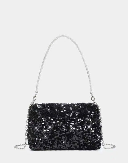 Glitter Bling Black Mini Sequin Square Evening Bag - Spunkz