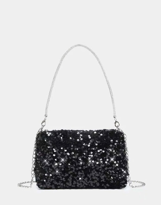 Glitter Bling Black Mini Sequin Square Evening Bag
