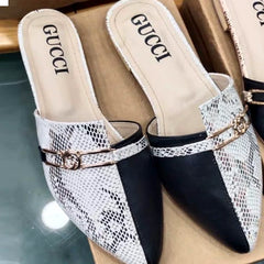 Snake Print Pointed Toe Flat Mules 9031