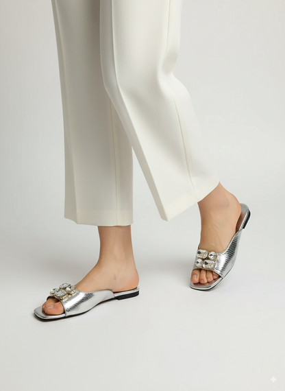 Silver Crocs Diamond Flats - Spunkz
