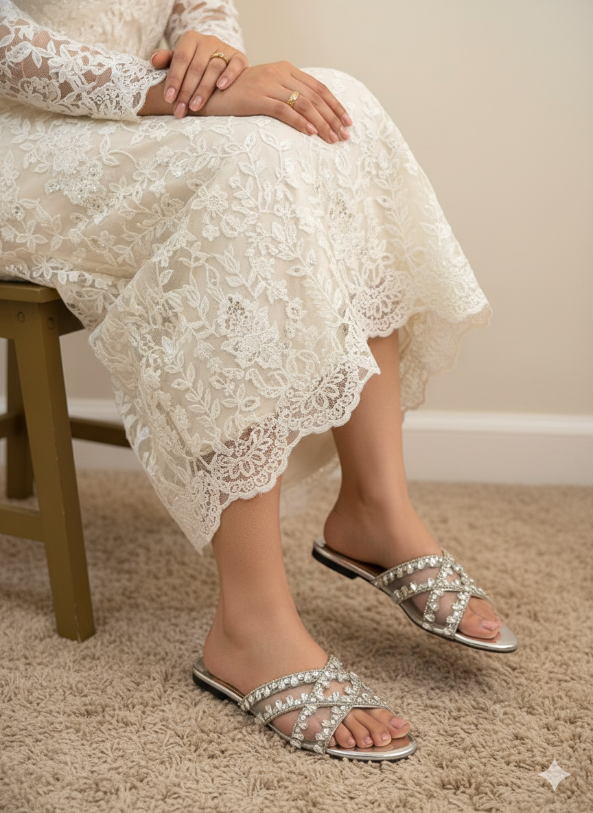 Sitara Silver Flat Slides