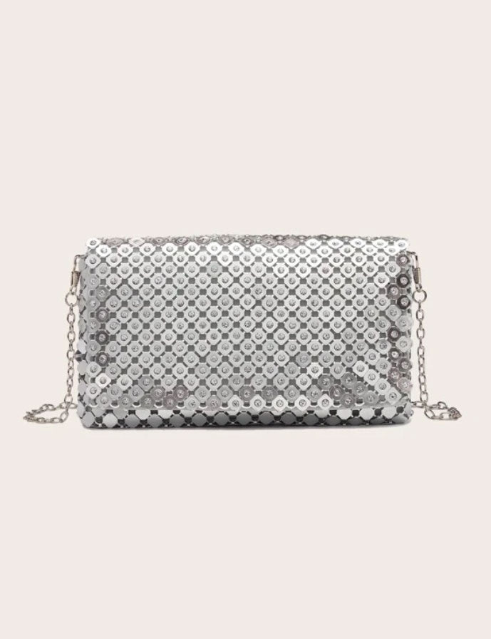 Glitter Bling Mini Metal Flap Chain Evening Bag - Spunkz