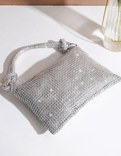 Glitter Bling Silver Rhinestone Evening Bag