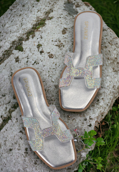 Spunkz Oran Silver Crystal Sandals - Spunkz