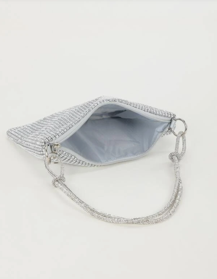 Rhinestone Decor Glitter Bling Silver Hobo Bag with Shoulder Strap - Spunkz