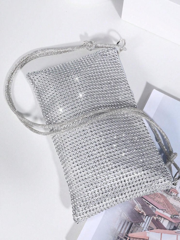 Sparkling Silver Rhinestone Rope Strap Evening Purse - Spunkz