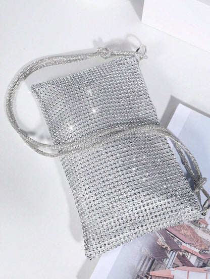 Sparkling Silver Rhinestone Rope Strap Evening Purse - Spunkz