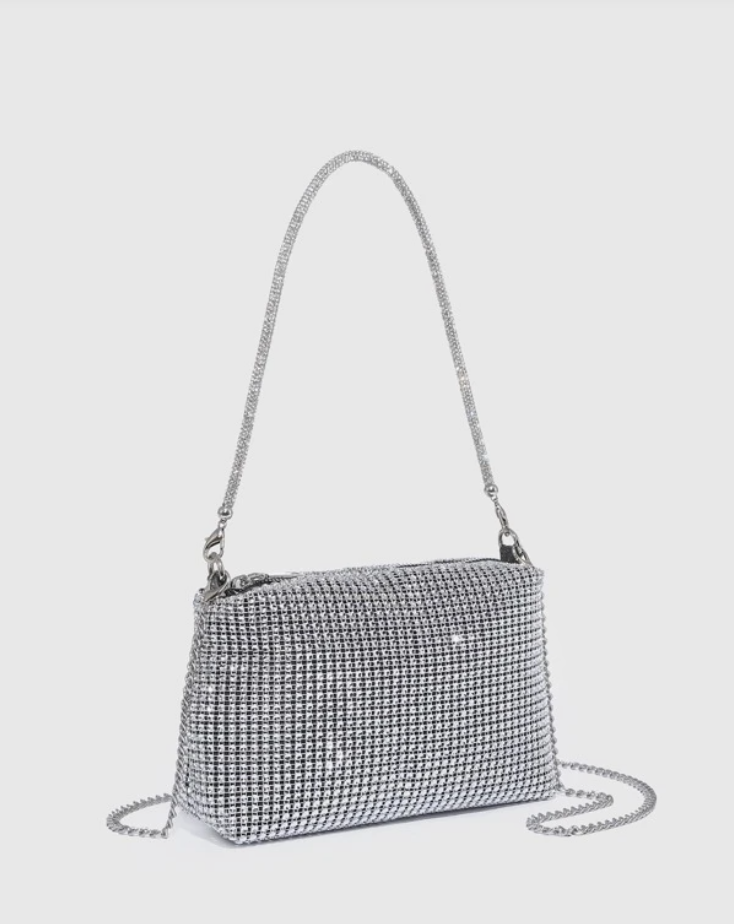 Shiny Mini Rhinestone Decor Chain Square Bag - Spunkz