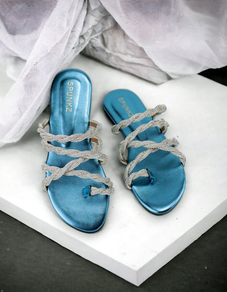 Sini Blue Flat Slippers (11032) - Spunkz