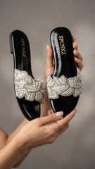 Black Pearls Flat Slides