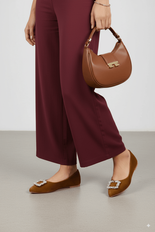 Myla Brown Velvet Pump Shoes - Spunkz