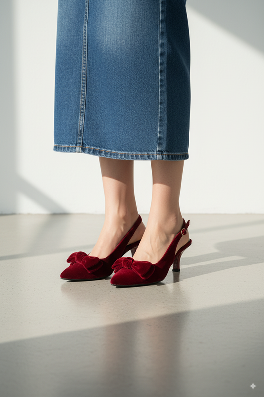 Bow-Knot Heel (Burgundy) - Spunkz