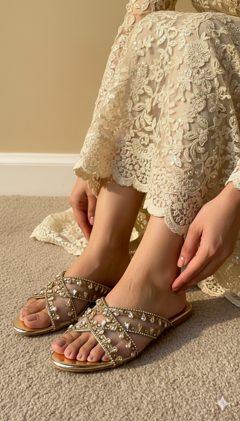 Sitara Gold Flat Slides