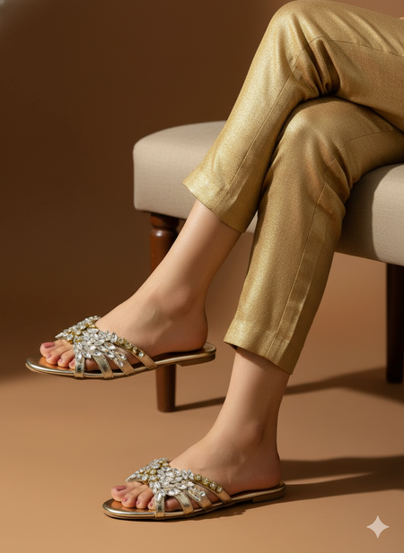 Gold Embellished Slippers (11020)