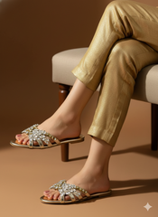 Gold Embellished Slippers (11020)