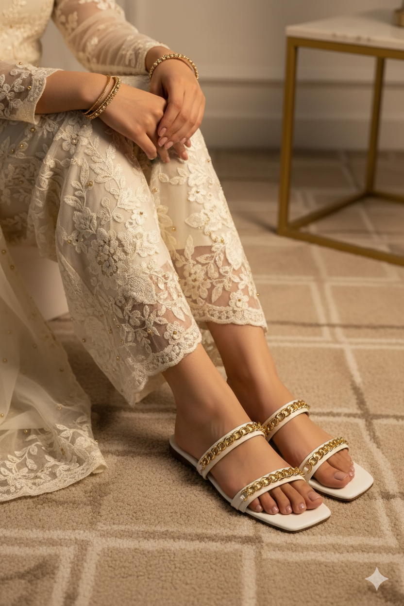 Ziva White Flat Slippers (11038)