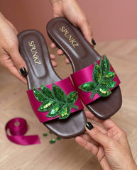 Green Leafs Flat Sandals