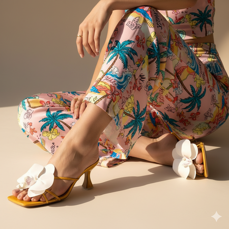 Haania Gold Floral Heels