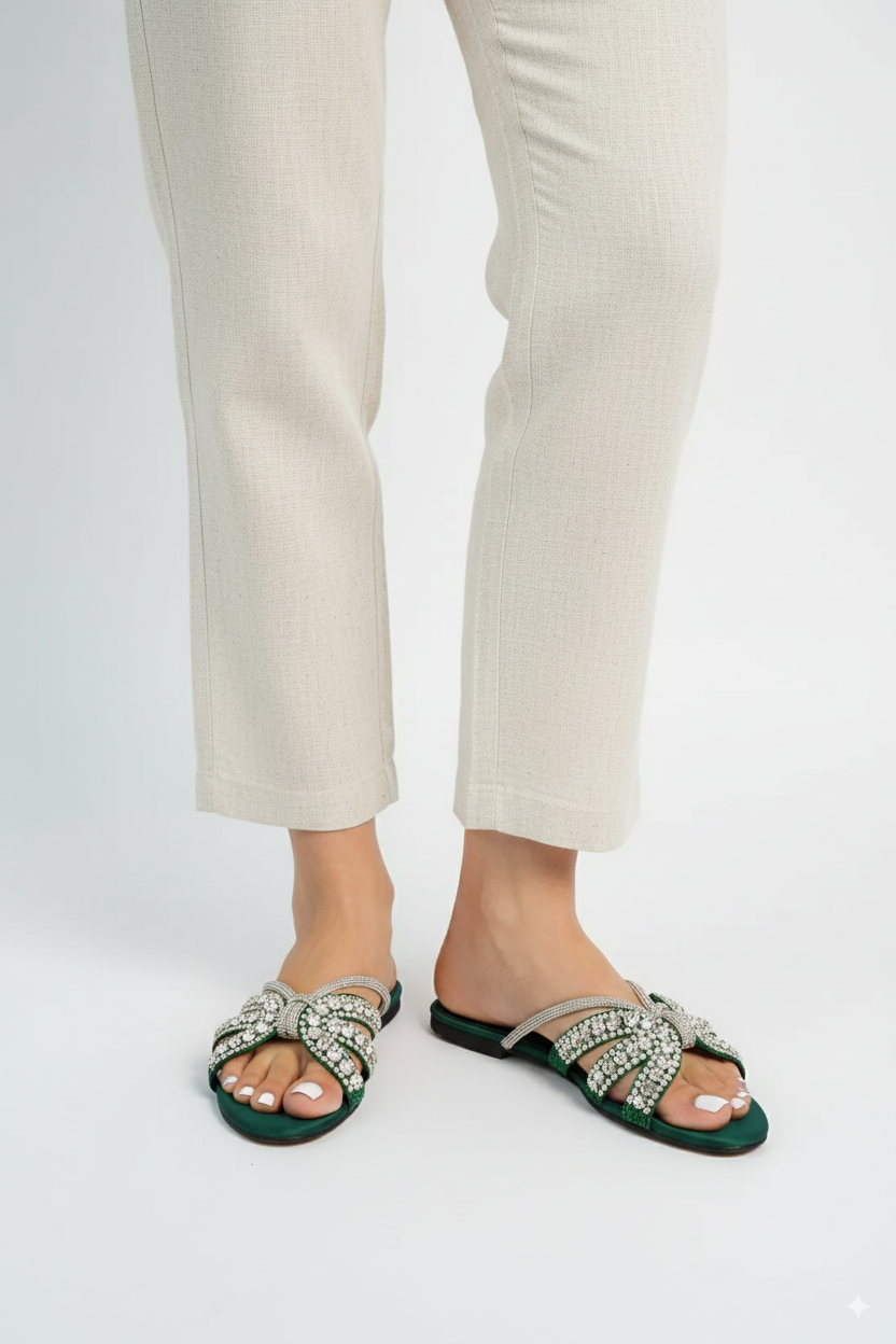 Beryl Green Flat Slippers (11037) - Spunkz