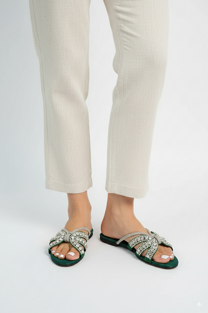 Beryl Green Flat Slippers (11037) - Spunkz