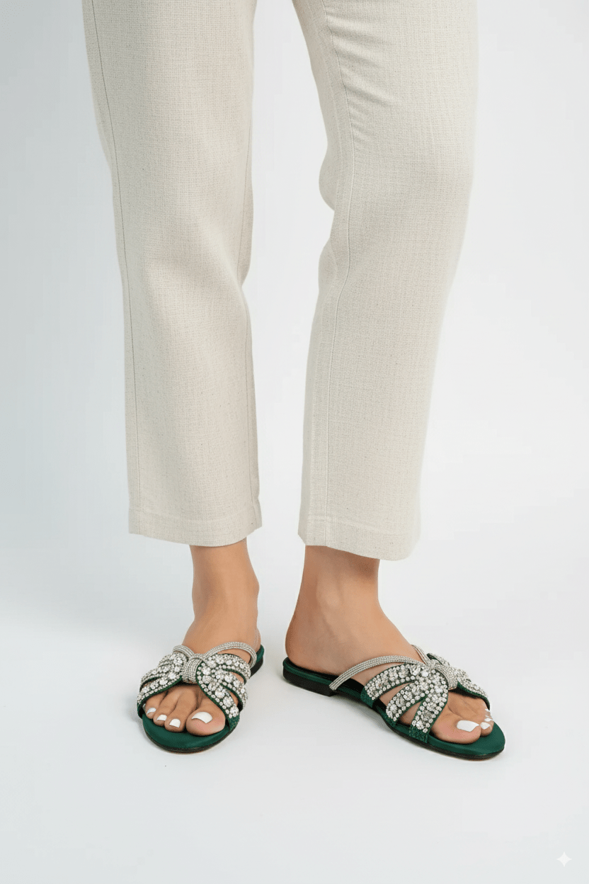 Beryl Green Flat Slippers (11037) - Spunkz