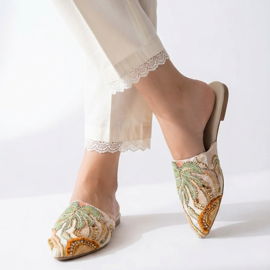 Embroidery Flat Mules