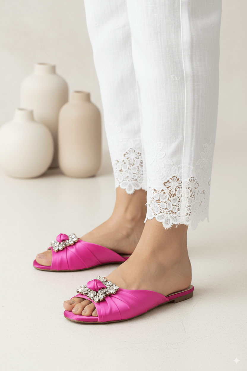 Pink Brooch Flat Slippers (11033) - Spunkz