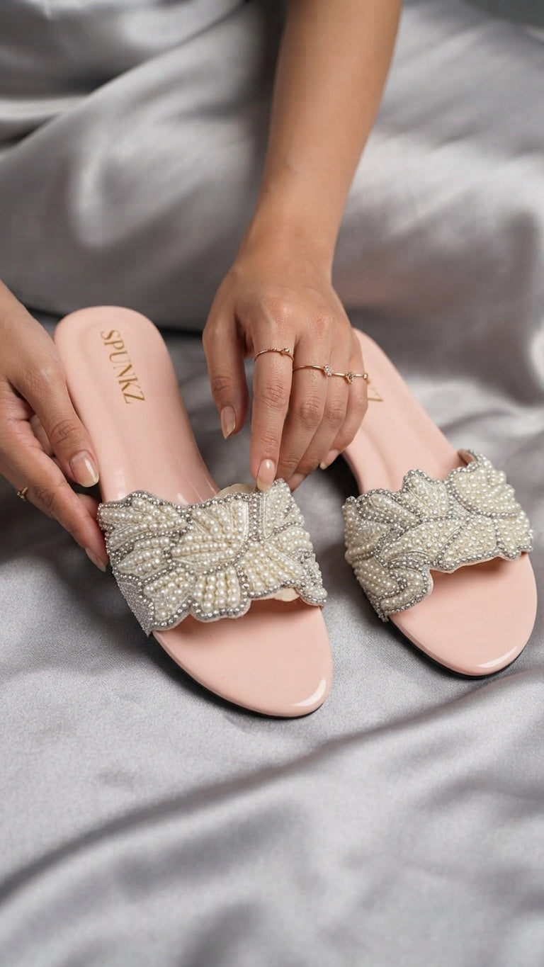Pink Pearls Flat Slides