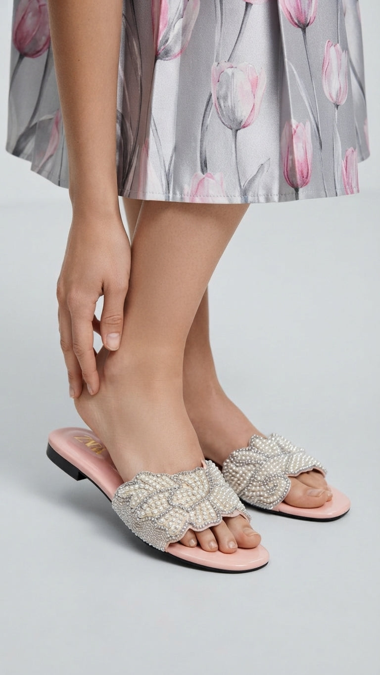 Pink Pearls Flat Slides
