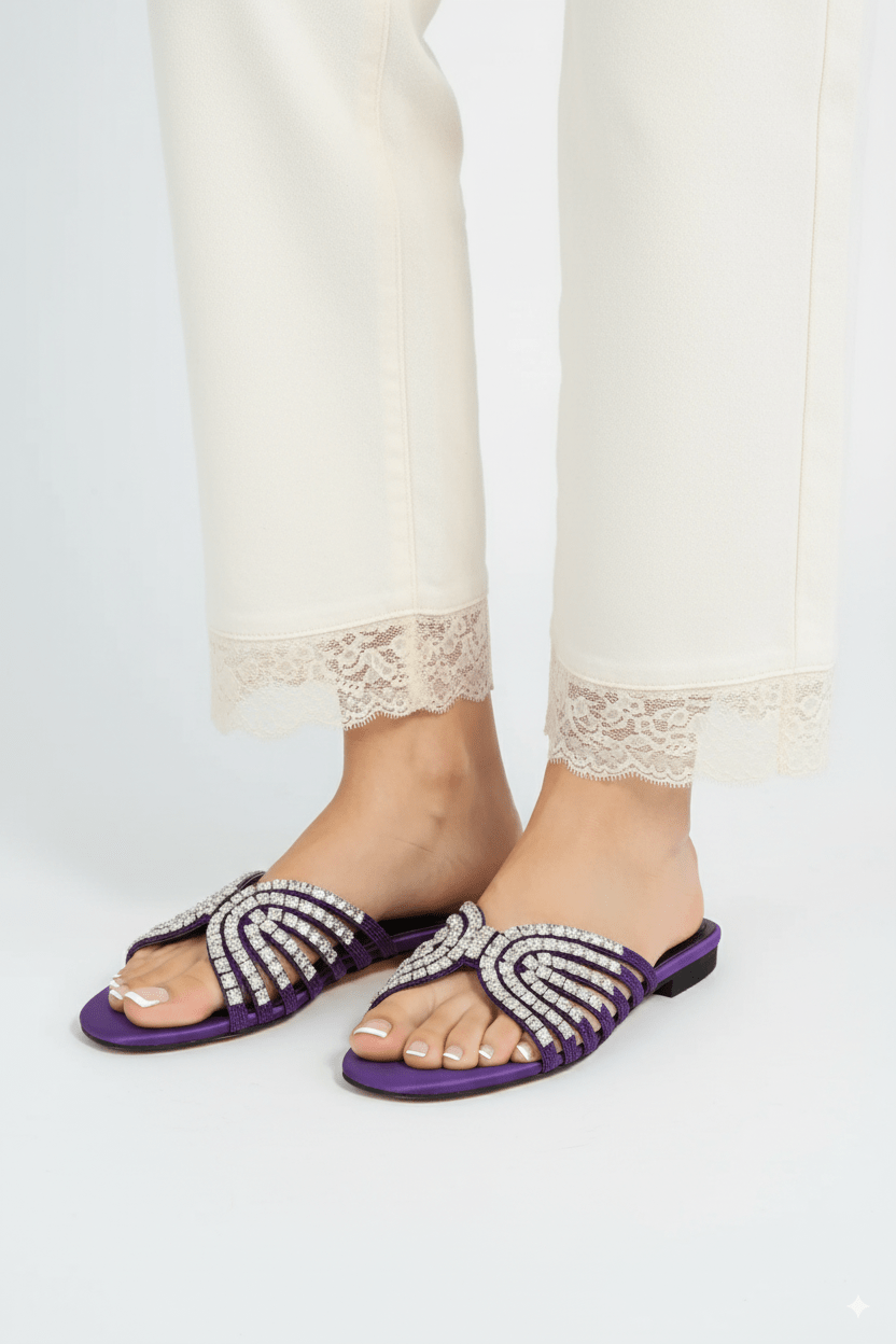 Jamie Purple Flat Slippers (11035) - Spunkz