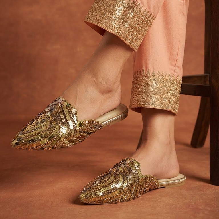 Gold Sequins Mules (11062)