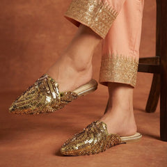 Gold Sequins Mules (11062)