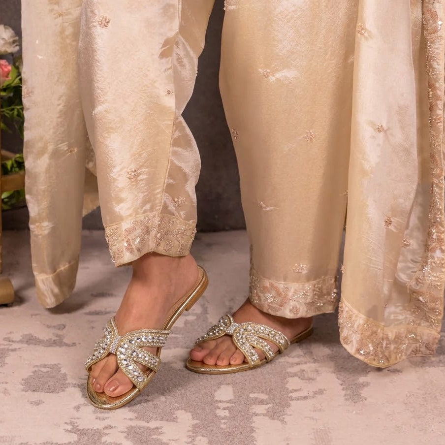 Textured Flats Slipper (Gold) 11037