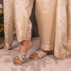 Textured Flats Slipper (Gold) 11037