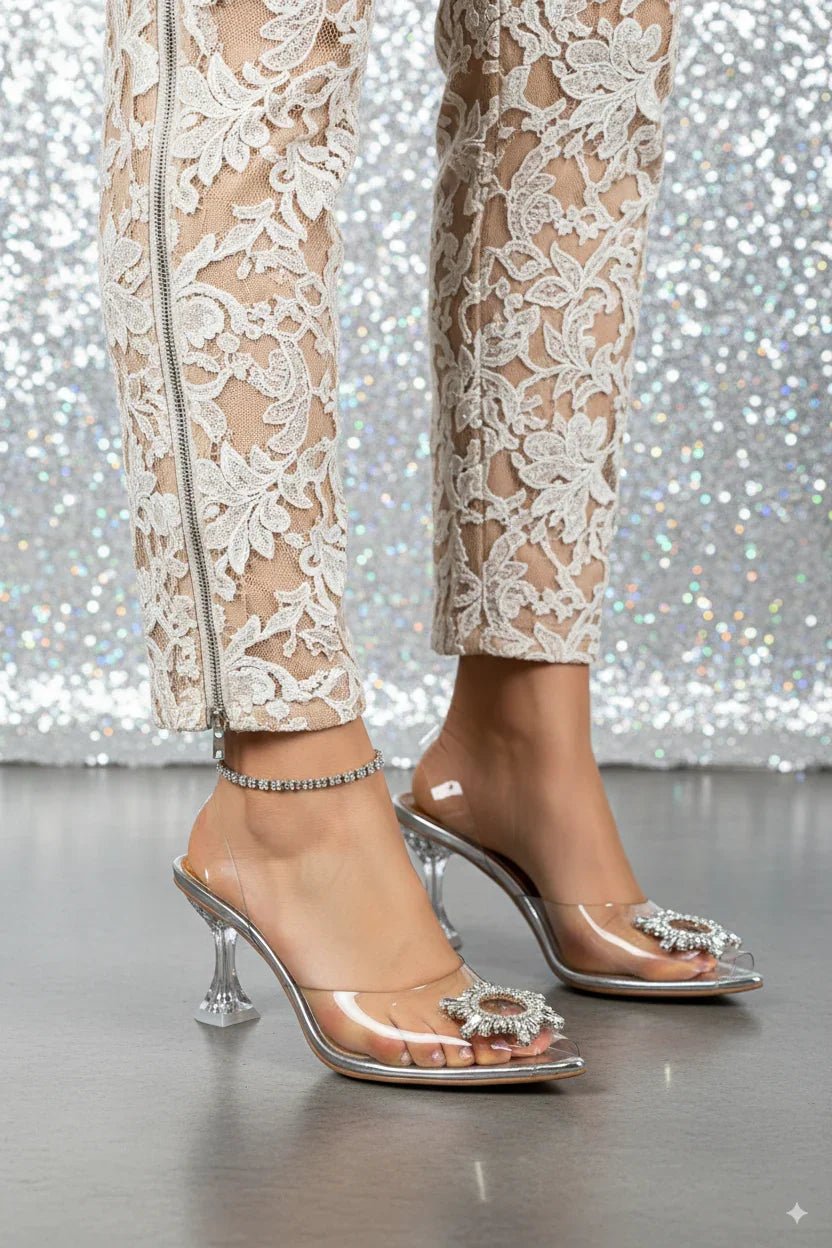 Transparent Cinderella Heels (Silver) - Spunkz