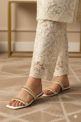Ziva White Flat Slippers (11038)