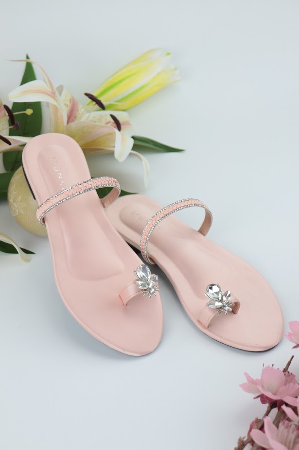 Ember Pink Toe Ring Braid Straps Slip On Flats - Spunkz