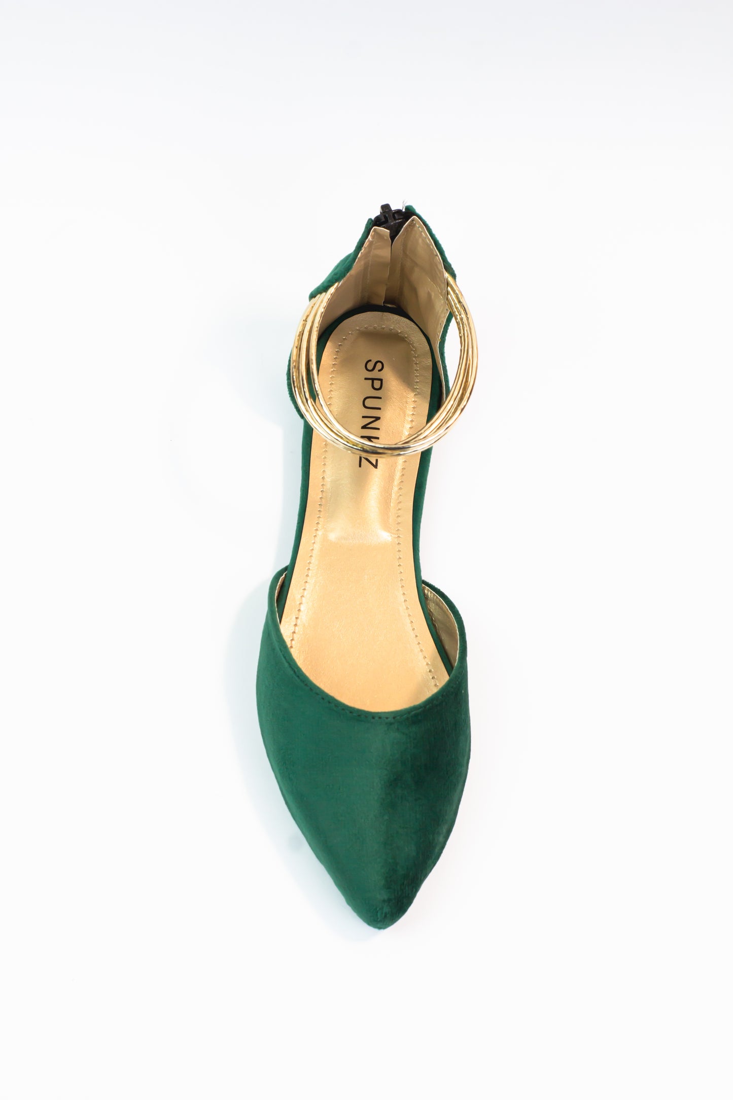 Eva Green Suede Metallic Detail Ankle Strap Pumps