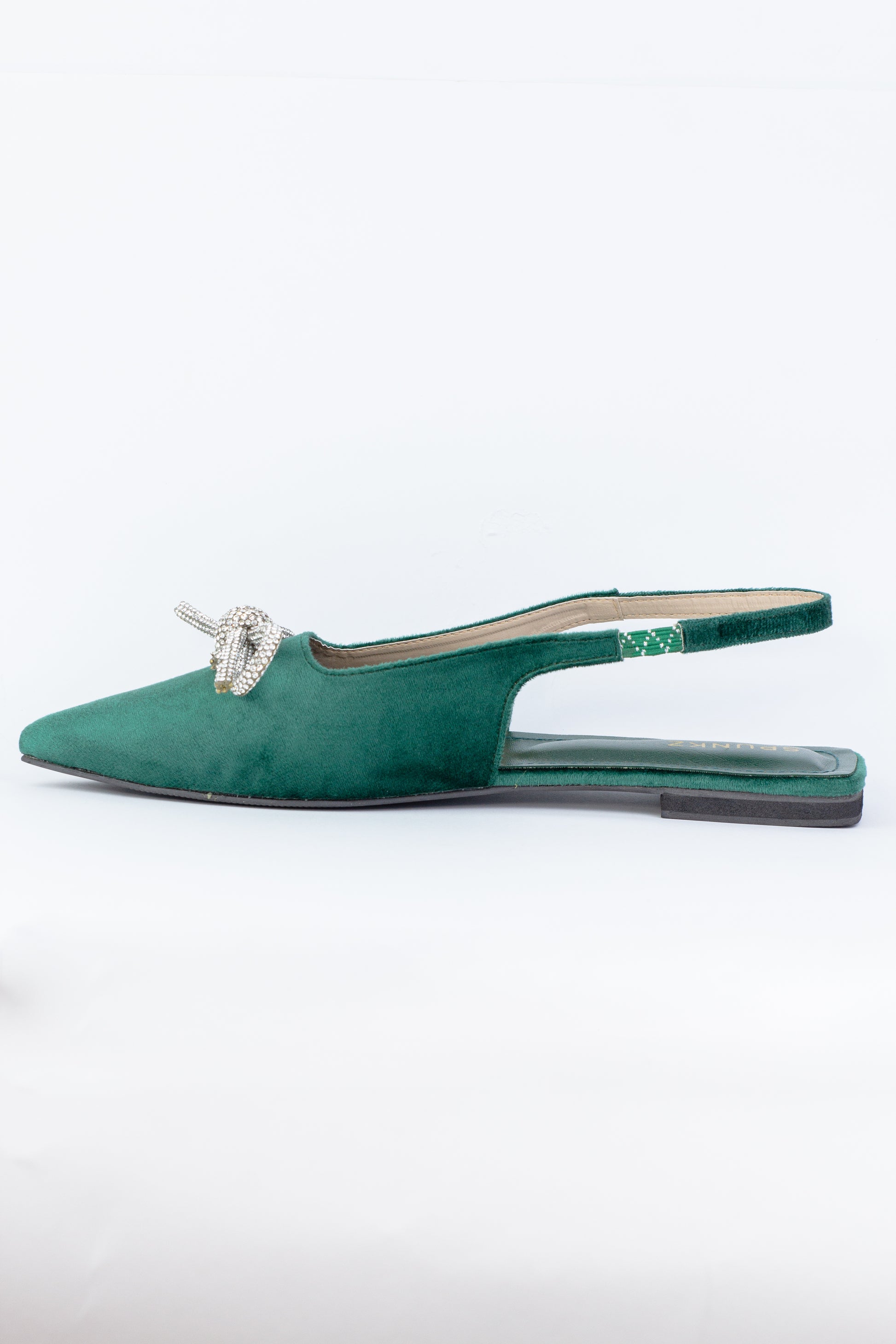 Jadie Meshbow Green Velvet Slingback Flats - Spunkz