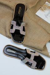 Oran Black Flat Sandals (11034) - Spunkz