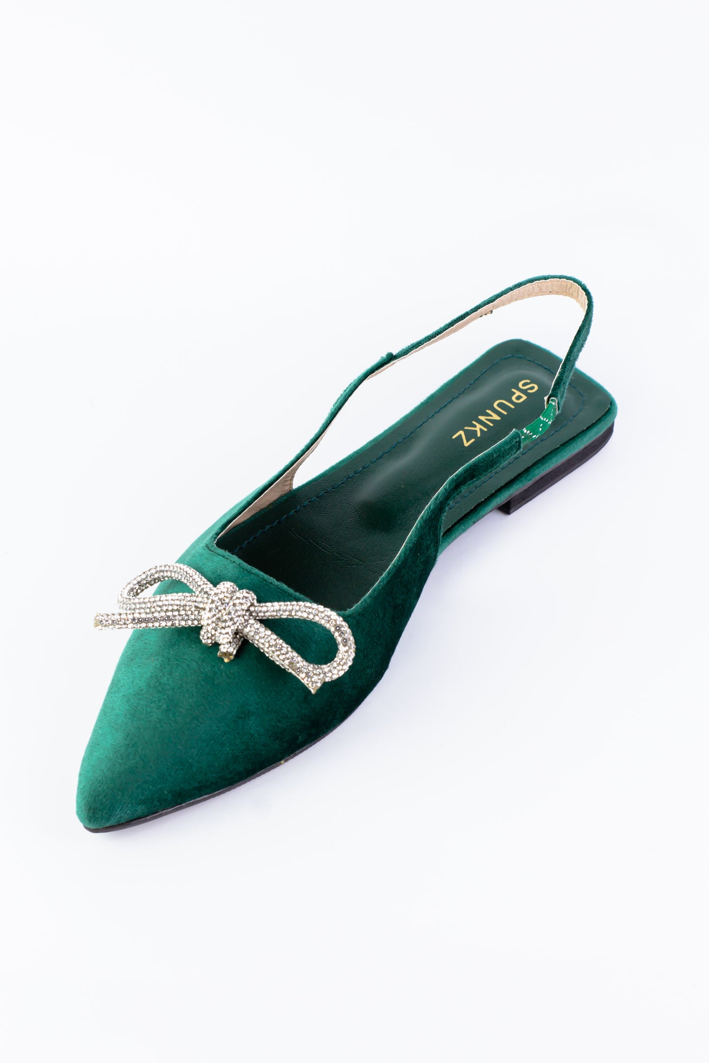 Jadie Meshbow Green Velvet Slingback Flats - Spunkz