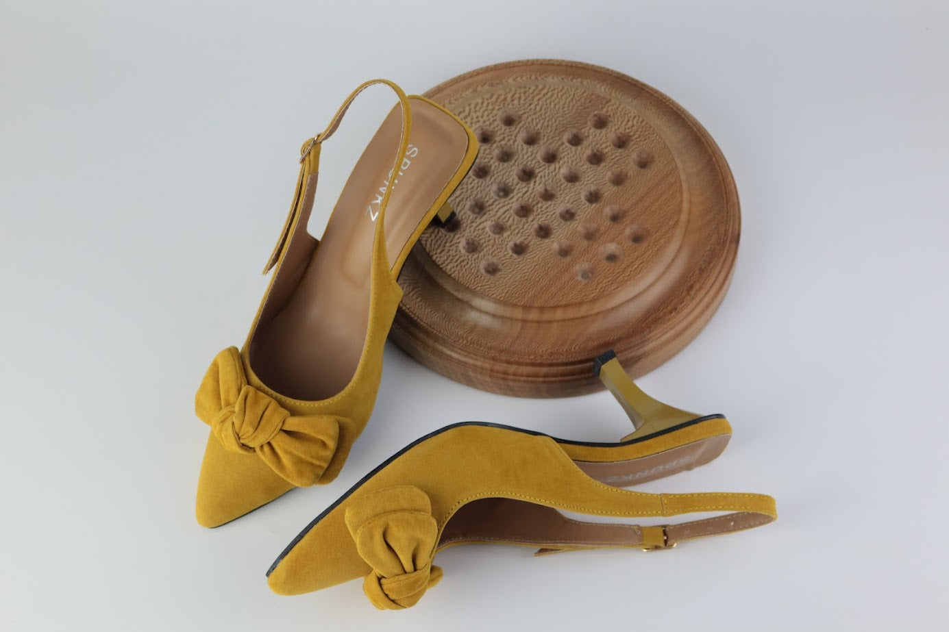 Melina Pointed Toe Mustard Flower Knotted Bow Heel