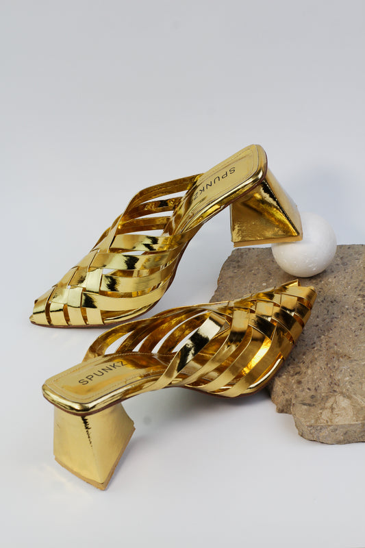 Spunkz Alfie GOLD Signature Slip-Ons Triangle heel