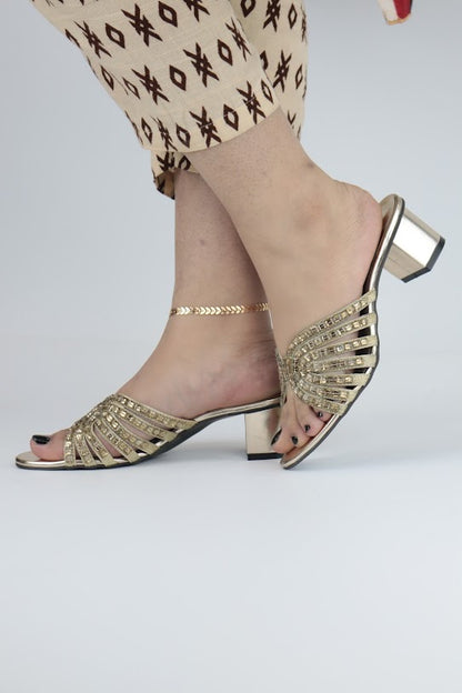 Aurian Stone Embellished Hand-Embroidered Block Heel Sandals - Spunkz