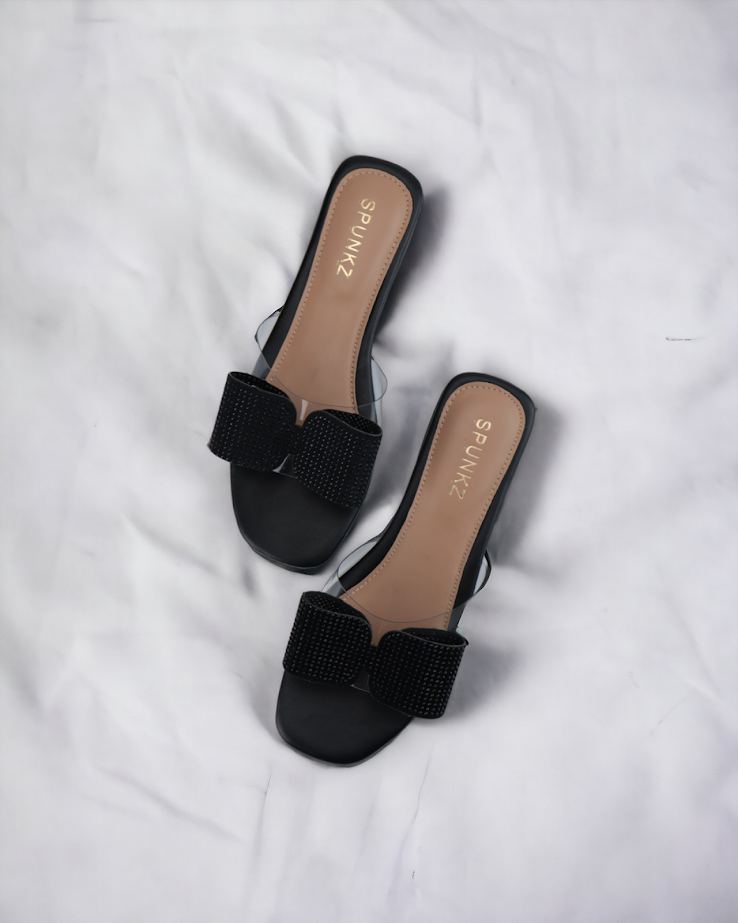 Spunkz Black Bow Decor Formal Ladies Slippers - Spunkz