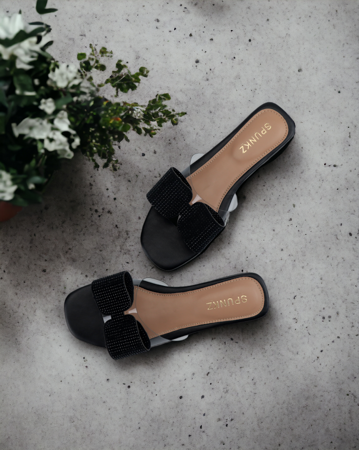 Ladies slippers black discount