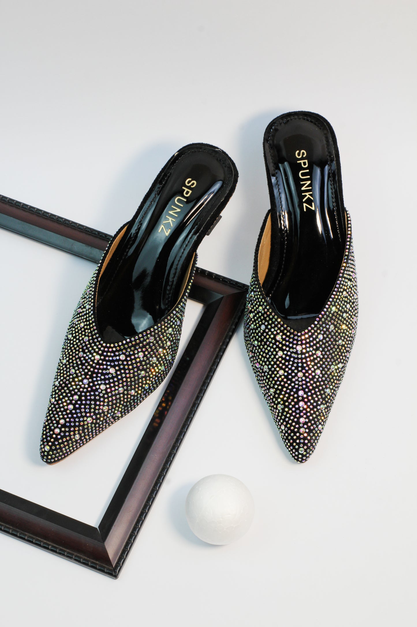 Black Diamond Rhinestone Decor Mules - Spunkz