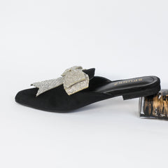 Trista Black Flat Mules (11029) - Spunkz